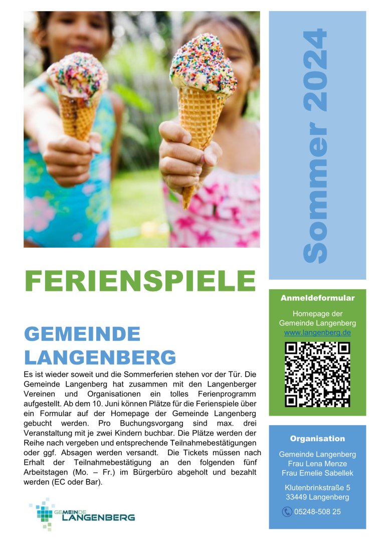 Flyer Seite 1 Ferienspiele in Langenberg 2024